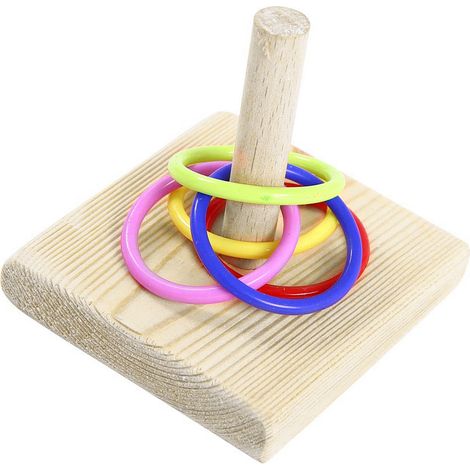 Spielzeug für Wellensittiche – Stapelspiel mit Holzsockel und 5 bunten Acrylringen für Training und Spielspaß (1/5)