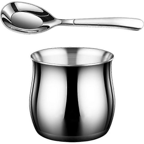 Tasses de petit-déjeuner en acier inoxydable, yaourts, salades, céréales, noix, flocons d'avoine (1/4)