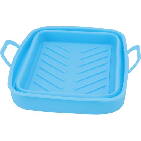 2 Pièces Doublure de Friteuse Résistante à la Chaleur, Design Rainuré en Silicone Facile à Nettoyer, Poêle à Frire avec Poignée Bleue (1/5)