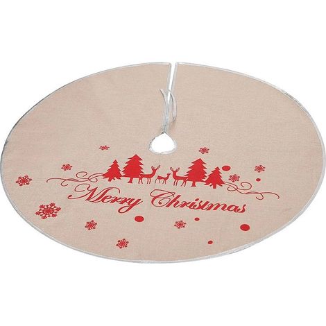 Tapis décoratif pour sapin de Noël en lin de 98 cm avec flocons de neige, à placer au pied du sapin. (1/5)