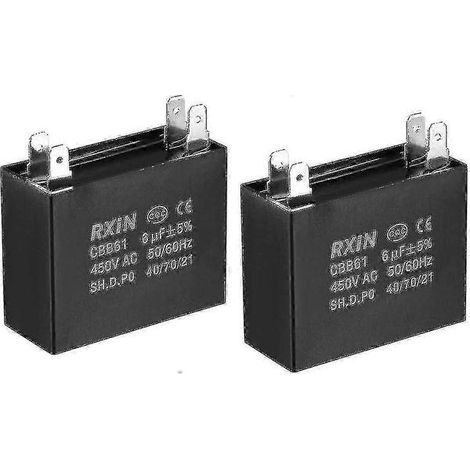 Condensateurs à film polypropylène double insertion CBB61 6 µF 450 V CA 47 x 20 x 37,5 mm pour générateur, moteur et pompe