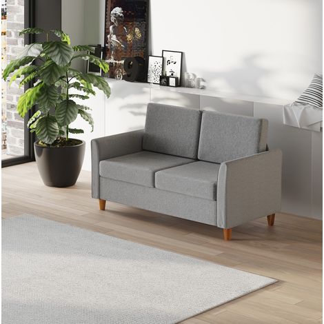 Sofá de 2 plazas de lino gris claro, 141 x 70 x 78 cm, cojines desenfundables HAVRYA (1/5)