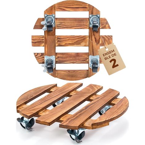 Porte Plante a Roulettes, Support Plante Interieur avec Roulettes, Lot de 2 Supports Plantes Interieur 30,5 cm, Capacite 100 KG pour Interieur Exterieur, Marron Fonce (1/5)