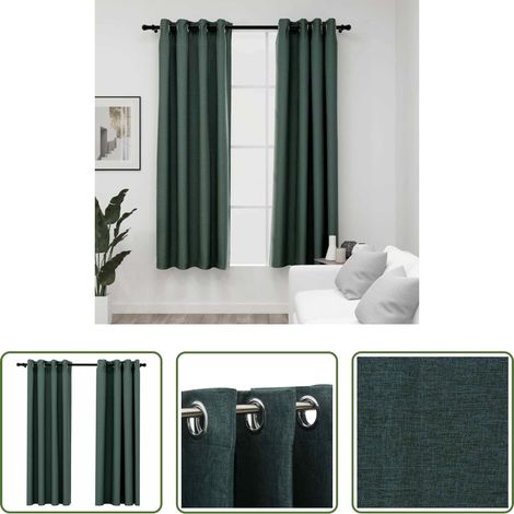 Rideau vert - Rideaux occultants Aspect lin avec œillets 2 pcs Vert 140x175cm (1/5)
