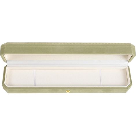Portagioie ottagonale allungato per collane, in velluto verde chiaro, ideale per riporre e mostrare collane in camera da letto o sul tavolo da trucco. (1/5)