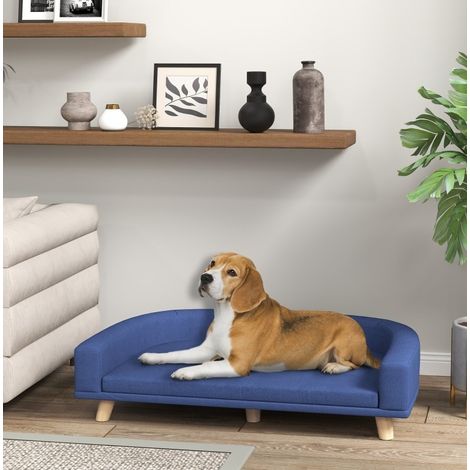Sofá para perro 98x67x25 cm de poliéster azul con cojín extraíble para perro grande – MEUBLIV (1/5)