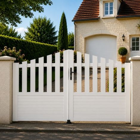 Portail battant manuel PVC blanc structure renforcée H 145 x L 350 ALENÇON CONVEXE