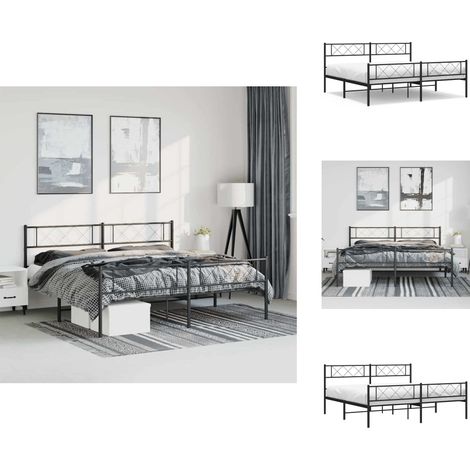 Cadre de lit métal sans matelas avec pied de lit noir 183x213cm - Cadre De Lit Metal - Lit Double - Lit Plateforme - Literie - Meuble Chambre (1/5)