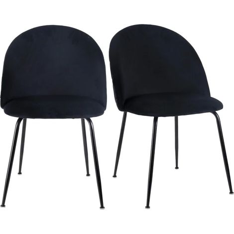 Lot 2 chaises capitonnées en velours noir pieds métal noir – FARA 2 (1/5)