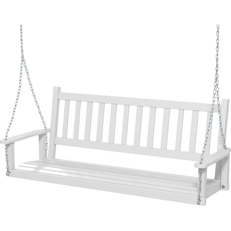 COSTWAY Hängebank aus Massivholz, 3-Sitzer Gartenschaukel zum Aufhängen, Hollywoodschaukel bis 360 kg belastbar, Outdoor-Schaukelbank für Terrasse, Garten, Hof, Weiß, 168 x 65 x 63 cm