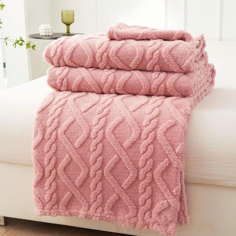 Funda de sofá de franela cálida, funda de punto retorcido 3D, funda de cama de suave microfibra polar, 150200CM, rosa. (1/5)
