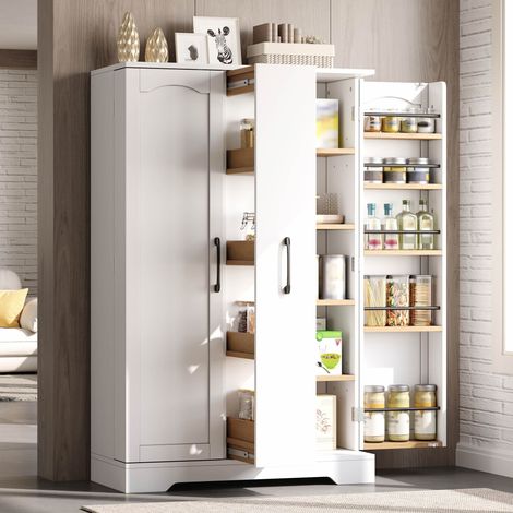 Armoire de Cuisine Blanche 120 cm avec Étagère à Épices et Tiroir Vertical, Buffet Moderne en MDF 120x78x35 cm (1/5)