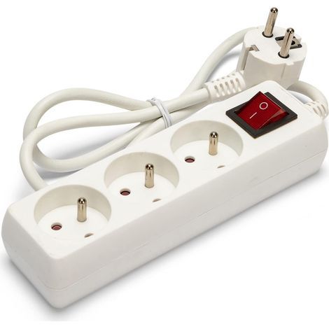 Power Strip with 3 Outlets, Illuminated Switch, Child Safety Protection, 1m Cable, for Home Use (1/5)