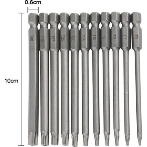 Embouts Torx - T8 à T40 - Longueur 100 mm - Magnétiques - Tige Hexagonale - Lot de 11 (1/4)