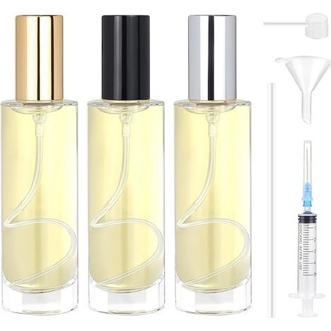 3 Pièces Vaporisateur Parfum Verre 30ml, Flacon Parfum Vide Rechargeable, Atomiseur Parfum en Verre, Bouteille Parfum Vide pour Voyage, Vacances, Cadeaux (Capuchon Doré, Argenté et Noir) (1/5)