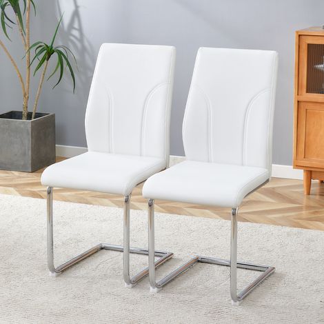 Lot de 2 bureaus, en métal et PU, blanc, pour cuisine et salle à manger, pieds métal argenté, idéales pour bureau, cuisine et salle de conférence