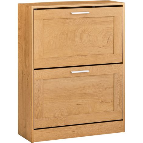SoBuy 2 Drawers Shoe Cabinet Shoe Rack Shoe Storage Cupboard Organizer Unit Wooden Natural,FSR137-N (1/5)
