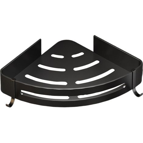 Duschgepäckablage, kein Bohren erforderlich, aus Metall, mit 2 Haken Eckregal, Korb, rostfreies Eckregal Badezimmeraufkleber (2 Stück, schwarz).