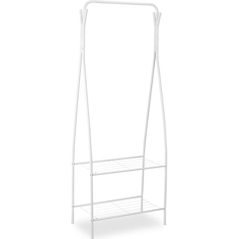 Appendiabiti in metallo bianco con 2 ripiani, pratico per riporre le scarpe, design senzempo, bianco, 130007566