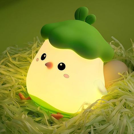 RHG Lampe de chevet en forme de légume et de poussin pour chambre d'enfant, lampe poussin tactile, veilleuse en silicone (1/5)