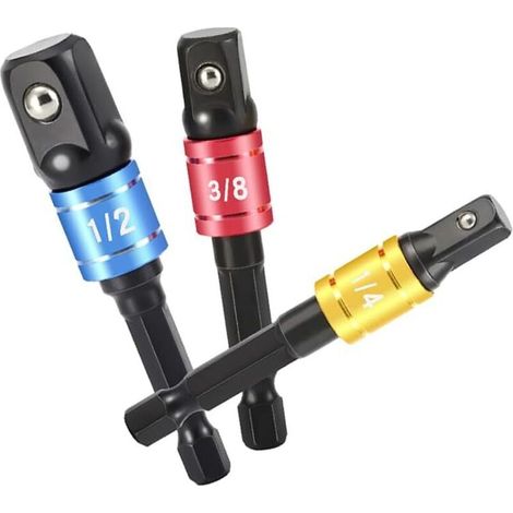 Steckschlüssel-Adapterset, 1/4", 3/8", 1/2", Sechskant-Steckschlüsseladapter für Schlagbohrmaschine, Akkuschrauber und Schlagschrauber, schwarz