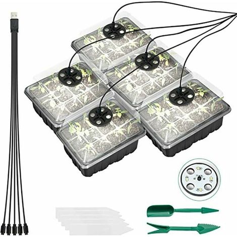 Plateaux de germination avec humidité réglable et lampe horticole, kit de germination simple pour serre permettant de cultiver des graines dans 60 alvéoles. (1/5)