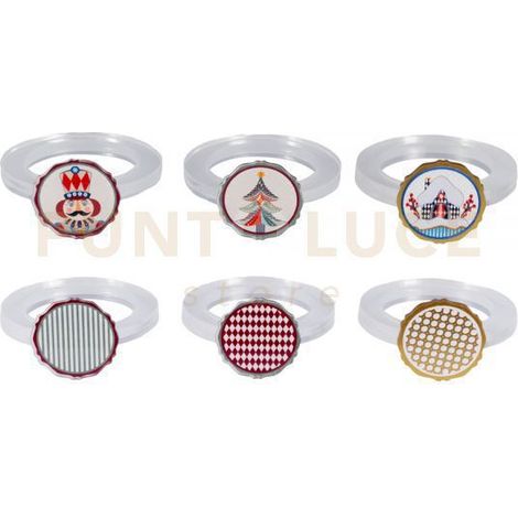 SET 6 ALLACCIATOVAGLIOLI NATALIZI DISEGNO FIABA IN CRISTALLOA CRILICO DECORATO