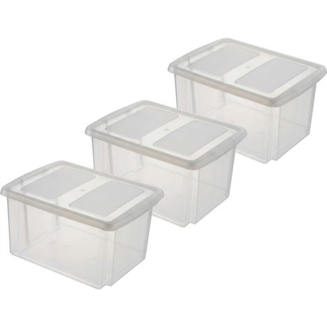 Drehstapelbox mit Deckel Nesta 32 L transparent 3er Set Stapelkiste Aufbewahrungsbox Lagerkiste (1/3)