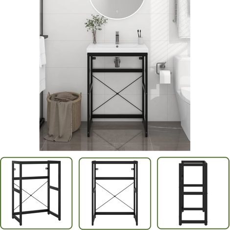The Living Store Badezimmer Waschtischgestell Schwarz 59x38x83 cm Eisen - Badezimmermöbel - Waschtischgestell - Eisen - Schwarz - Unterwäscheaufbewahrung (1/5)