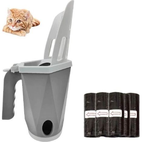 Pelle a Litière Chat avec 10 Rouleaux de Sacs Poubelle, Pelle a Crotte avec Stockage des Déchets -Gris (1/4)