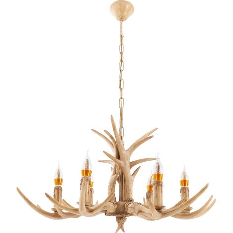 HAUTOUR Lustre Plafonnier Antler, Chandelier Cerf, Luminaire E14 6 Lampes, Résine Fer Design Art Deco, Hauteur Reglable 50-140cm, Eclairage Salon Chambre Salle A Manger, Cafe Restaurant Hotel, 75x40cm (1/5)