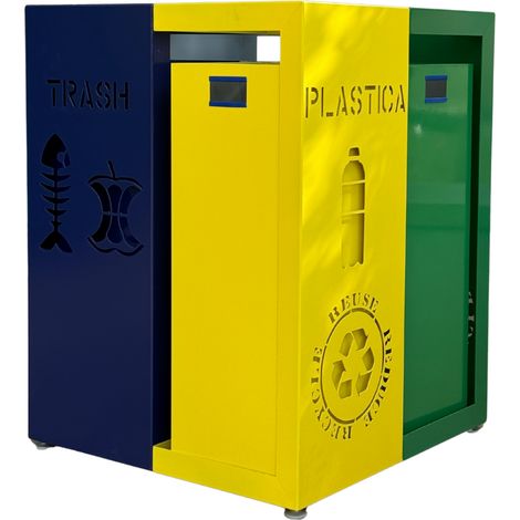 Porta Rifiuti Raccolta Differenziata in Acciaio – Made in Italy – 4 Scomparti con Cestini Estraibili – Plastica, Carta, Vetro e Indifferenziata – 70x70x92 cm