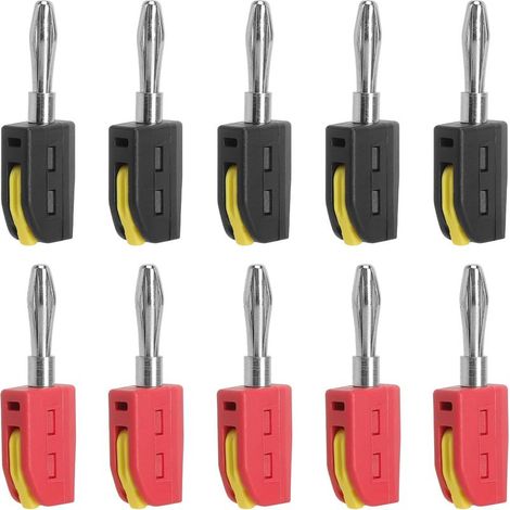 Fiche Banane 4mm, Fiche Banane Enceinte, Fiches Banane HiFi, 10 PièCes Rouge Noir, 32a 250v - Raccordement Rapide sans Soudure en Laiton Nickelé et Coque en Nylon Modifié - pour Ampli, RéCepteur (1/5)