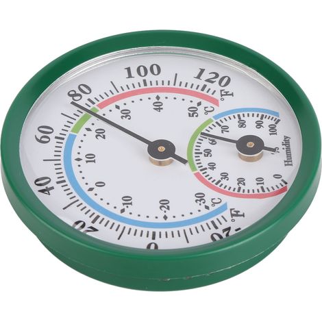 Mini thermomètre-hygromètre à aiguille TH103B, boîtier vert, face avant (1/5)