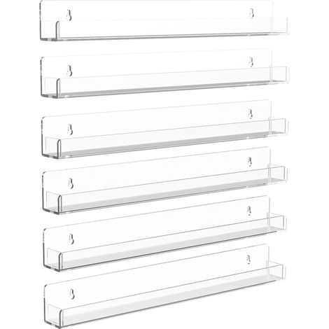 Schwebende Schallplattenregale, 6er-Set transparente Acryl-Wandregale (38 cm), Dekoration für Bücher, Fotos, Make-up, Schlafzimmer, Wohnzimmer, Badezimmer, Aufbewahrung und Organisation