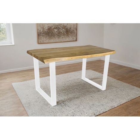 Esstisch Baumkante Akazie massiv eichenfarben 160 x 85 U-Gestell weiß CALI