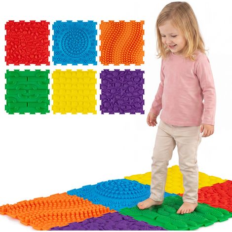Tapis Sensoriels 6 Pièces, Éveil Sensoriel et Développement de la Motricité, Tapis de Sol Orthopédiques pour Personnes Autiste, Couleurs Dopamine (1/5)