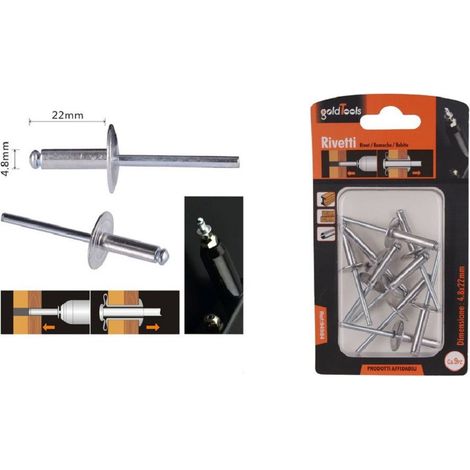 Kaela - Set 9 Pezzi Rivetti Rivetto 4.8 X 22 Mm Accessori Per Bricolage Ferramenta 94984 - (1/2)