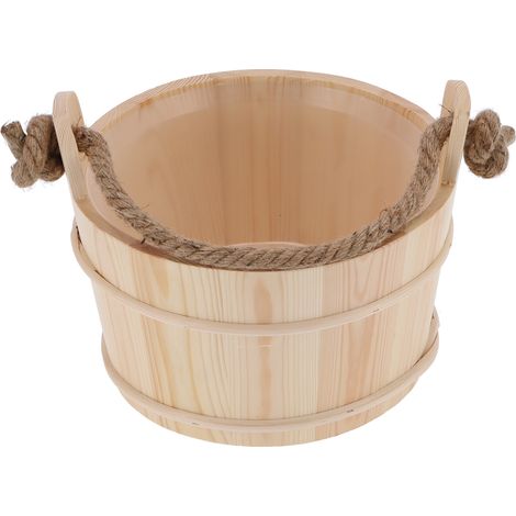 Seau de sauna 6L, accessoire pour spa et hammam, tonneau en bois haute capacité pour douche et piscine (1/5)