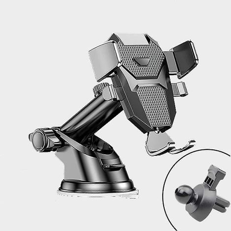 Support de téléphone de voiture 3 en 1, support à ventouse à bras long pour tableau de bord et pare-brise, clip mains libres universel multifonctionnel pour grille d'aération (ventouse + support droit (1/4)