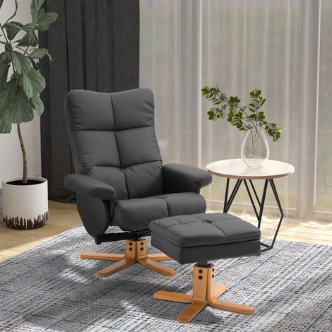 Poltrona relax nera in legno con poggiapiedi, 80 x 86 x 99 cm, girevole 360° e reclinabile (1/5)