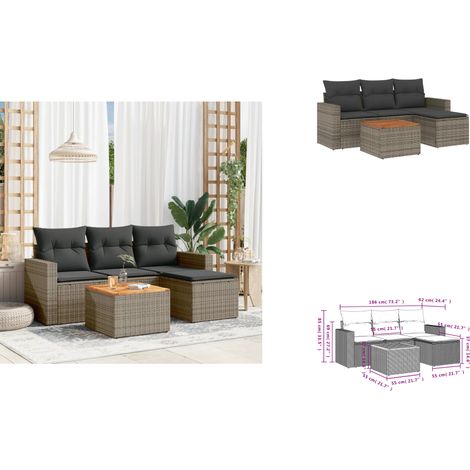 5-tlg. Garten-Sofagarnitur mit Kissen Grau Poly Rattan - Gartenmöbel - Outdoor Möbel - Rattan Gartenset - Lounge Set - Esstisch (1/3)