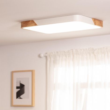 Plafón LED 30W Rectangular Madera y Metal 625x425 mm CCT Seleccionable Semi-Dari Blanco