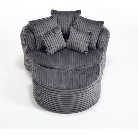 Sillón relax redondo de chenilla gris oscuro con reposapiés MODENUIT (1/5)