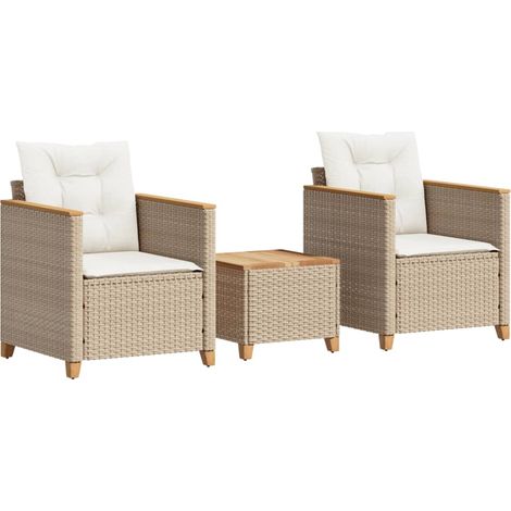 3-tlg. Bistro-Set mit Kissen Beige Poly Rattan Akazienholz vidaXL (1/5)