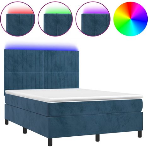 Sommier à lattes de lit matelas et LED Bleu foncé 140x200 (1/5)