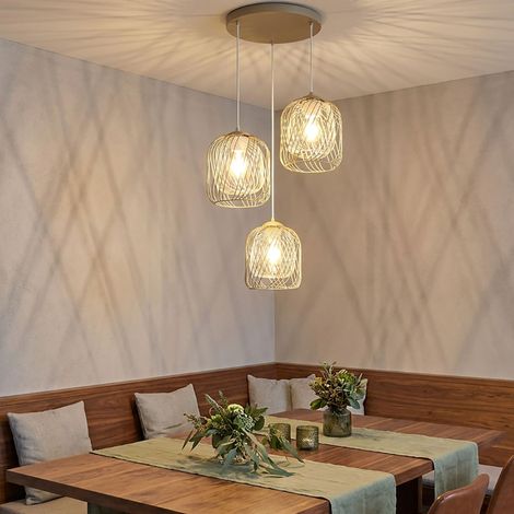 Pendelleuchte Hängelampe Esszimmerlampe Deckenleuchte Sandfarbe 3-Flammig (1/5)