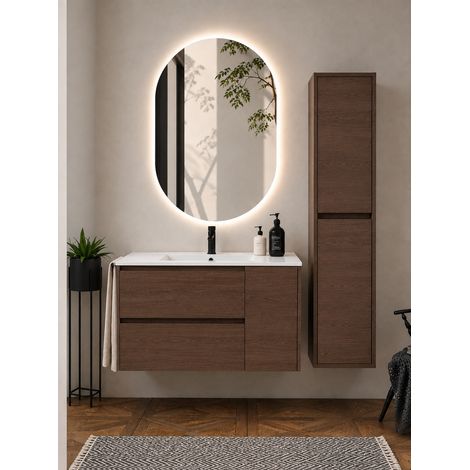 Mueble de baño con lavabo ORIGENBATH ITACA sin espejo 120x45 cm 1 seno fresno tea con columna (1/5)