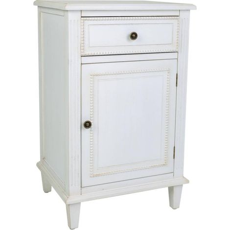 Table de chevet blanche en bois style classique élégant - blanc patiné bois naturel (1/5)