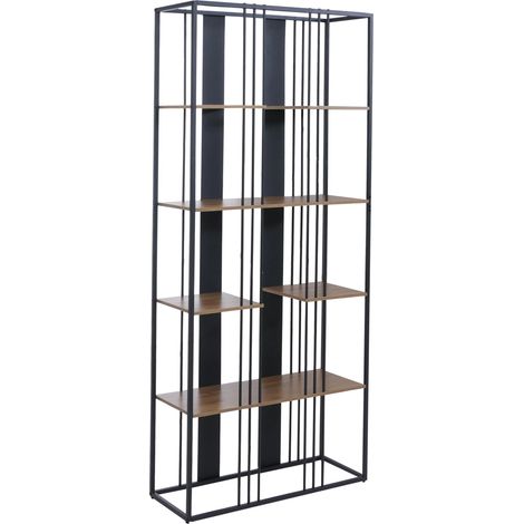 Étagère HHG-626, bibliothèque haute, métal industriel mélaminé certifié MVG 180 x 80 x 31 cm, noir, marron (1/5)